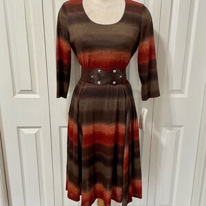 Amanda Lane Vintage Style Multicolor Striped Midi Dress